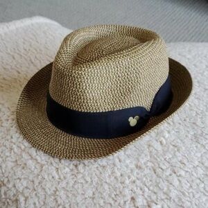 Disney Parks Authentic Straw Fedora Hat  w  Mickey Ribbon